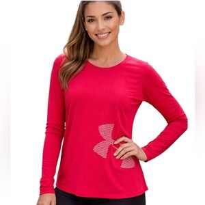 Under Armour Women’s Pink Loose Fit Heat Gear Tech Long Sleeve Shirt size Medium